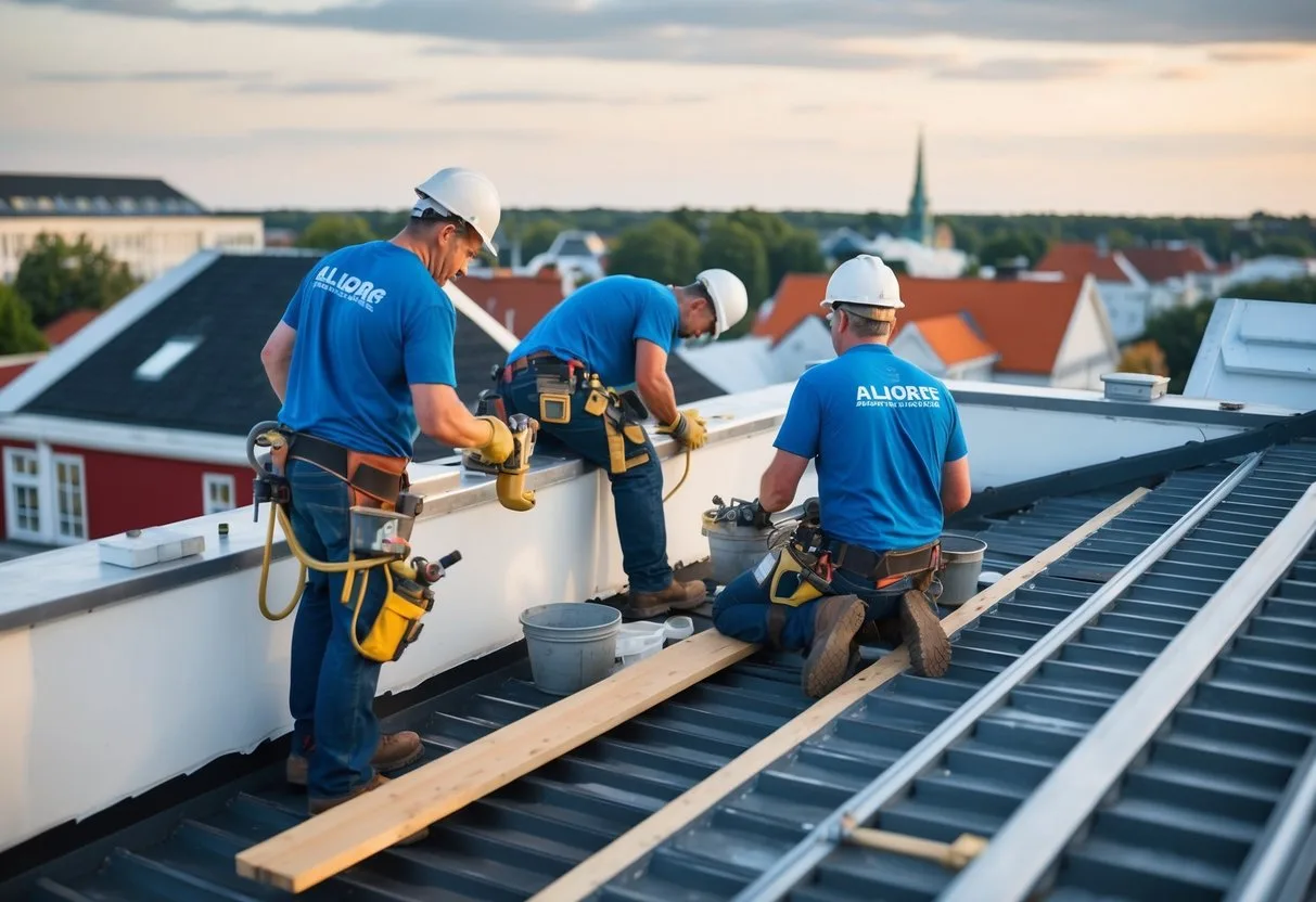 Et dygtigt team renoverer en tagterrasse i Aalborg Danmark ved hjælp af kvalitetsmaterialer og præcise teknikker